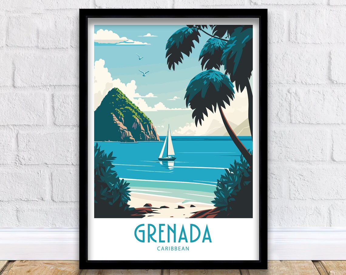 Grenada Travel Poster, Caribbean Scenery Art Print
