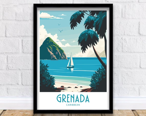Grenada Travel Poster, Caribbean Scenery Art Print