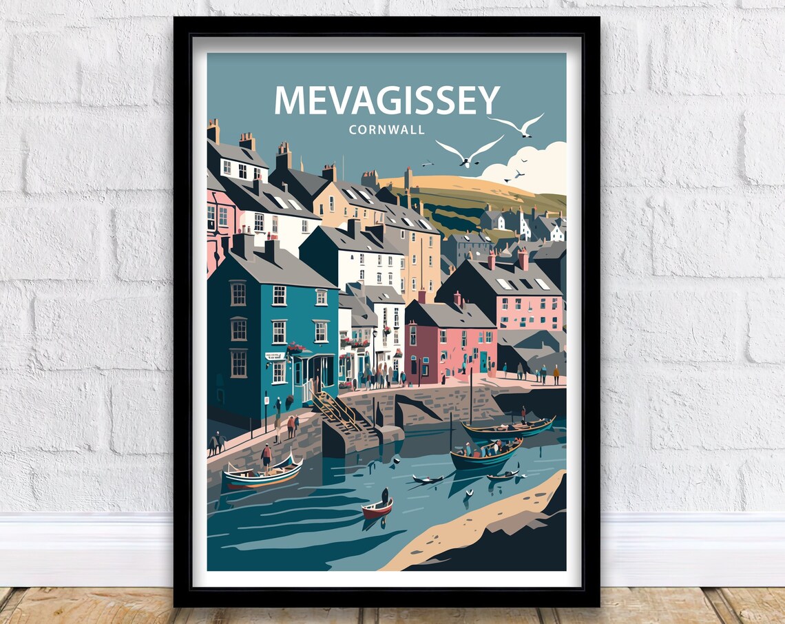 Mevagissey Travel Poster, Cornwall Harbour Art