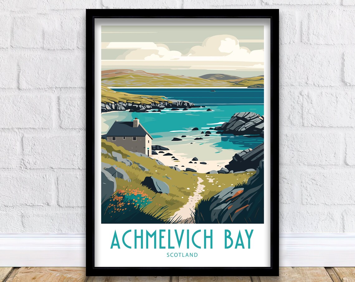 Achmelvich Bay Travel Poster, Scotland Landscape