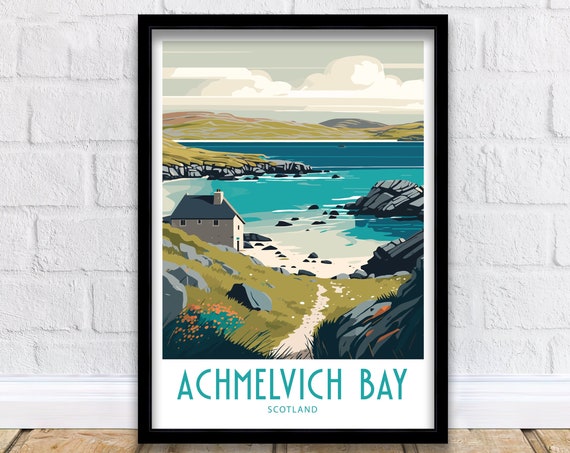 Achmelvich Bay Travel Poster, Scotland Landscape