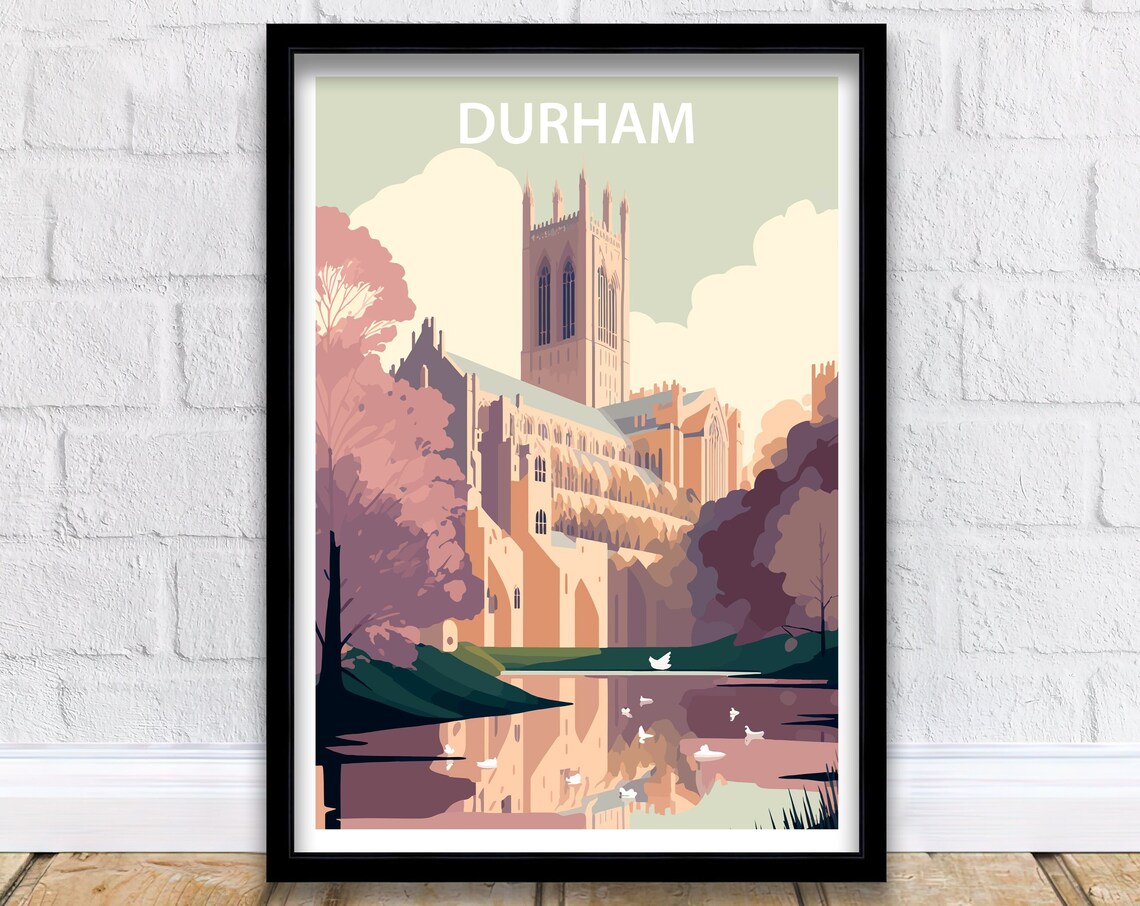 Durham Cathedral Travel Poster, Architecture Landmark
