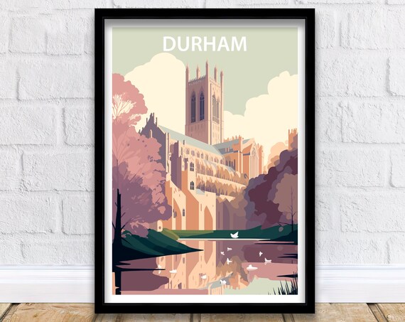 Durham Cathedral Travel Poster, Architecture Landmark