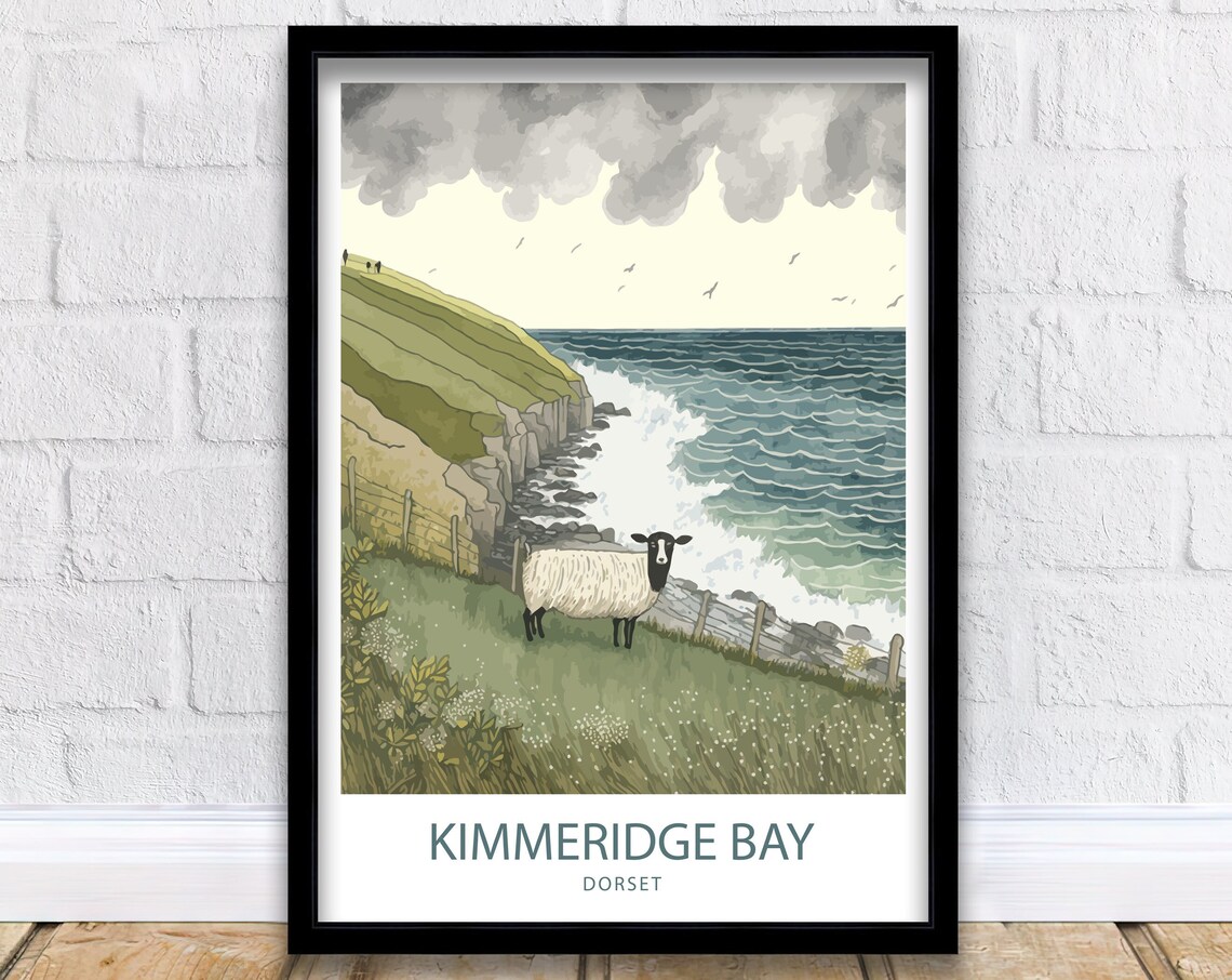 Kimmeridge Bay Dorset Sheep Cliff Waves Watercolor Art Poster