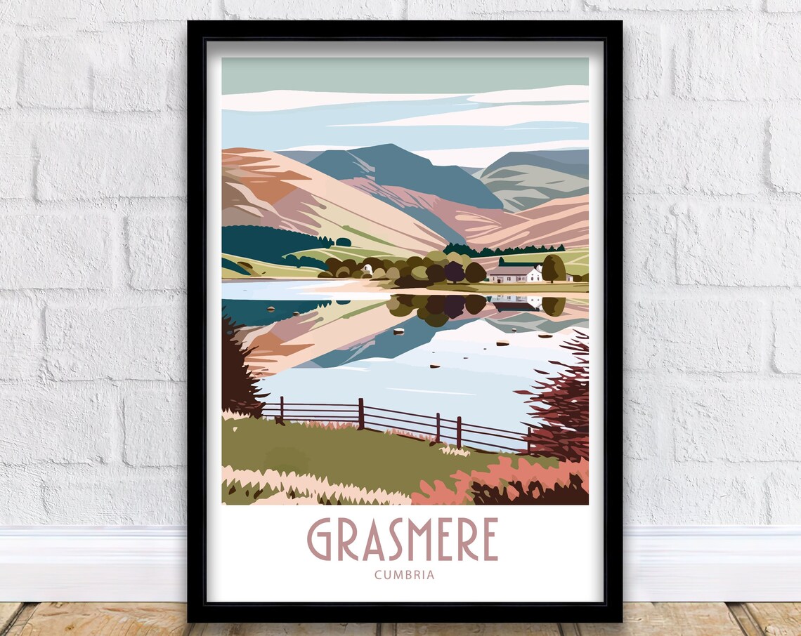 Grasmere Travel Poster, Cumbria Home Decor Print
