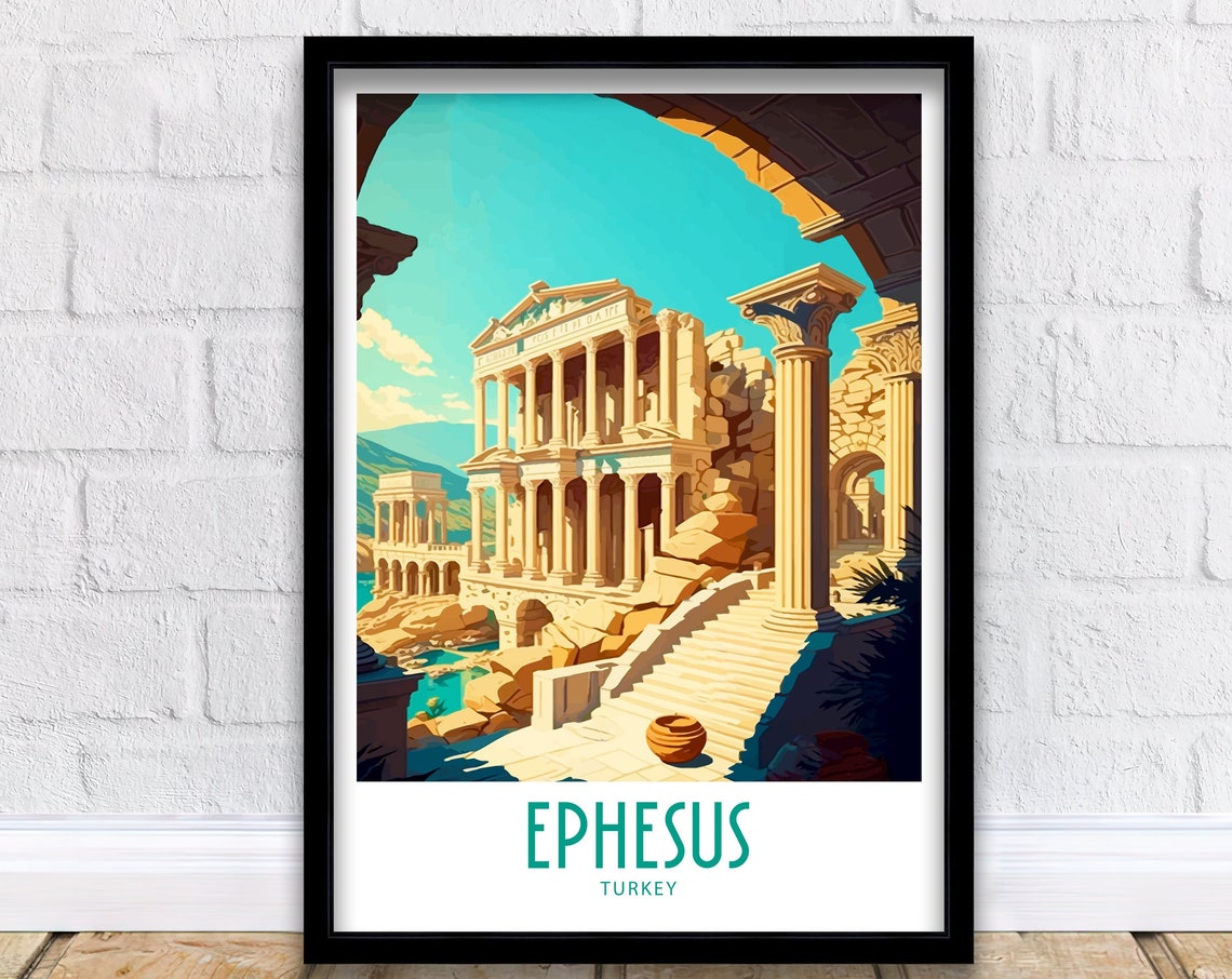 Ephesus Turkey Ancient Roman Ruins Columns Vintage Travel Poster