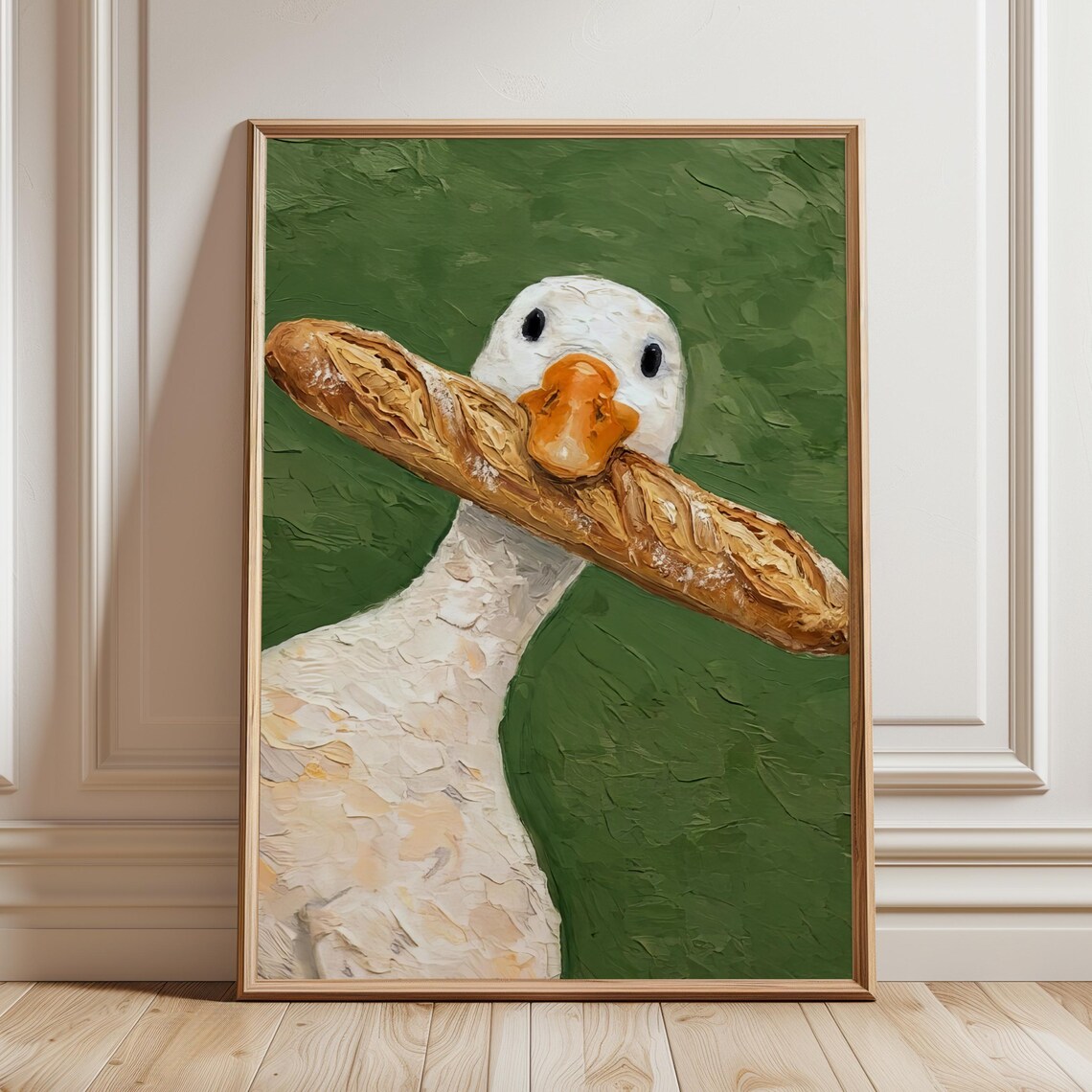 White Duck Baguette French Bakery Funny Cottage Kitchen Art Poster