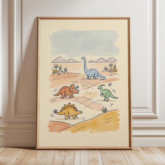 Dinosaur Nursery Neutral Kids Decor Scandinavian Dino Poster Minimalist Boy Bedroom Wall Art Educational Playroom Print Digital Download