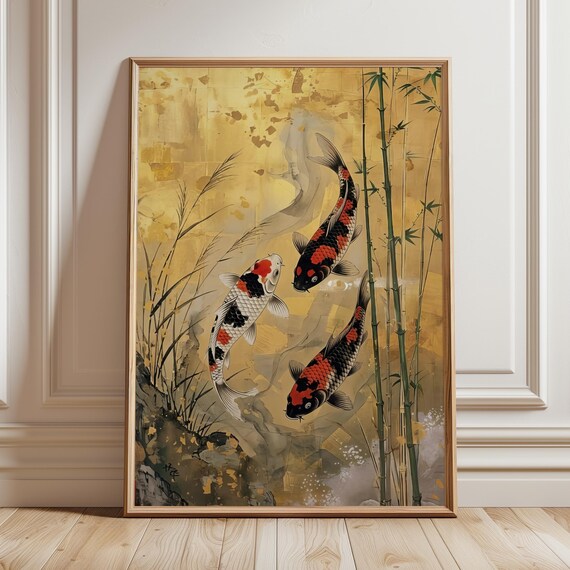 Lucky Koi Fish Art Print, Japandi Zen Artwork