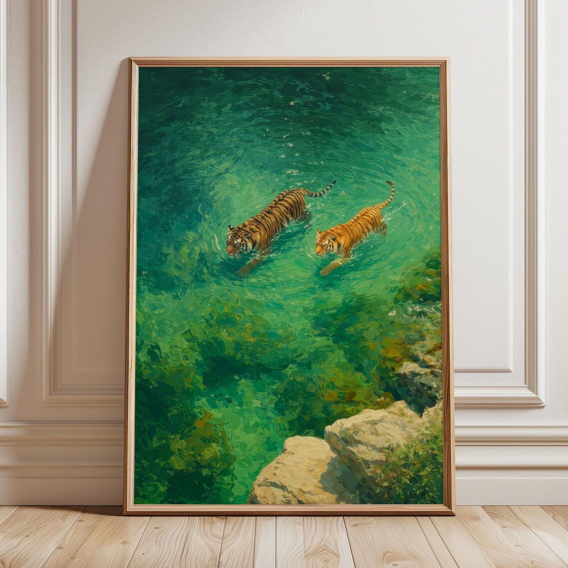 Exotic Ocean Tigers Wildlife Art Print, Jungle