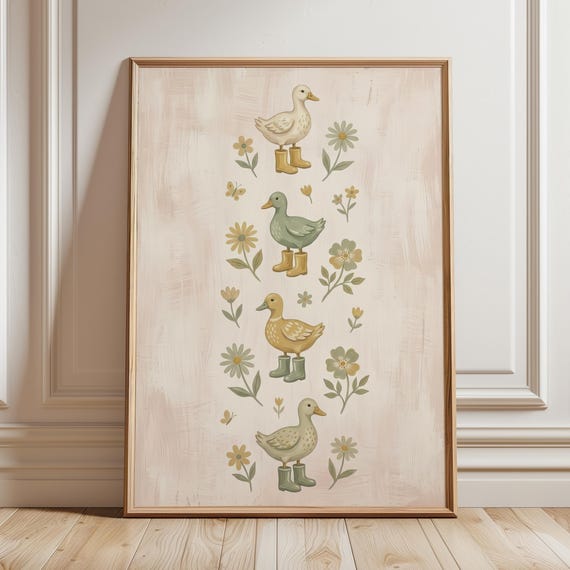 Vintage Duckling Art Print Cottagecore Nursery Decor Cute Farmhouse Duck Poster Spring Animal Gender Neutral Baby Room Digital Download