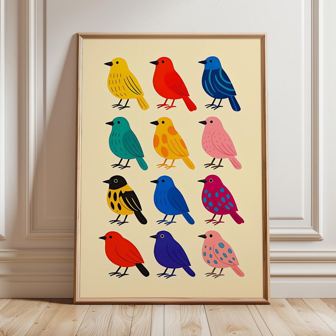 Twelve Colorful Songbirds Grid Rainbow Nursery Bird Lover Poster