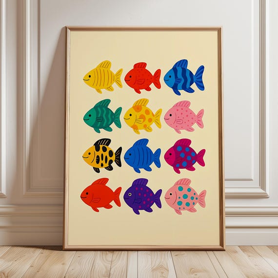 Cute Ocean Fish Printable Poster Coastal Baby Room Decor Sea Life Kids Illustration Nautical Nursery Shower Prints