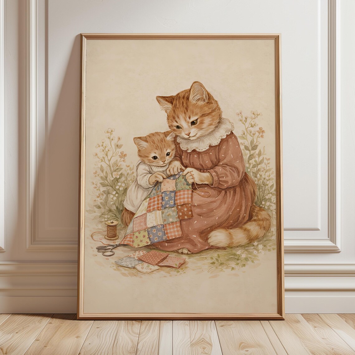 Ginger Cat Mother And Kitten Quilting Patchwork Nursery Print Storybook