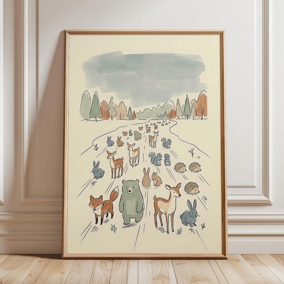 Woodland Animal Nursery Poster, Scandinavian Forest