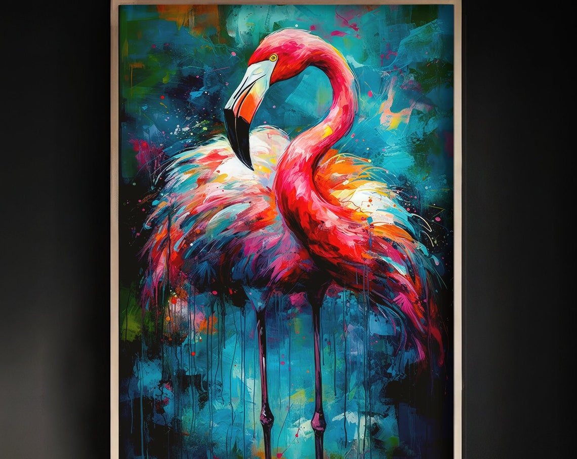 Pink Flamingo Abstract Colorful Bird Painting Modern Wall Art - Image 3