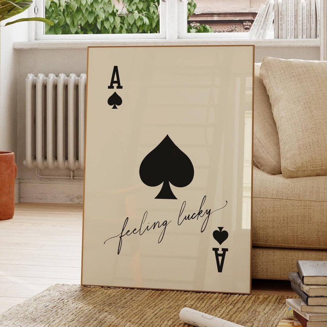Black Ace Of Spades Feeling Lucky Minimalist Playing Card Chic Poster