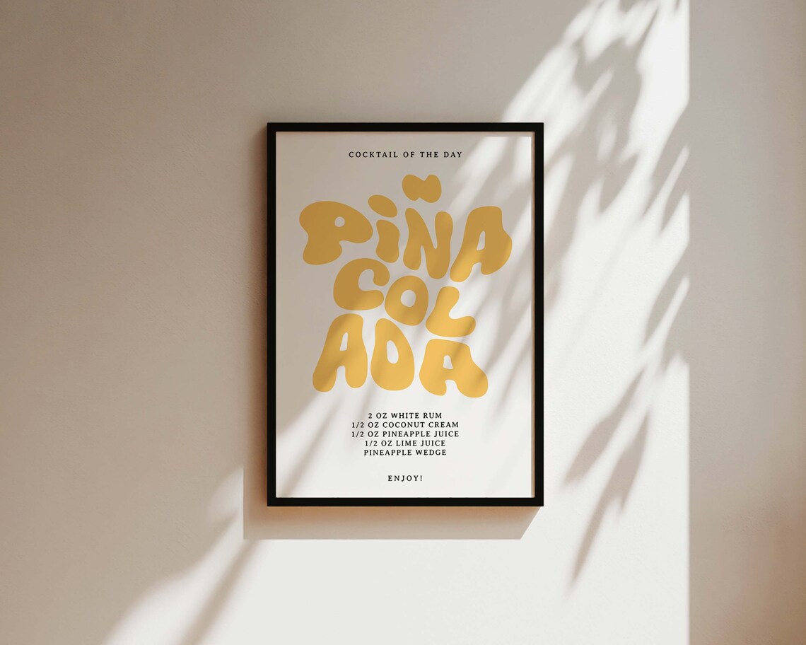 Pina Colada Cocktail of the Day Bubble Letters Recipe Poster