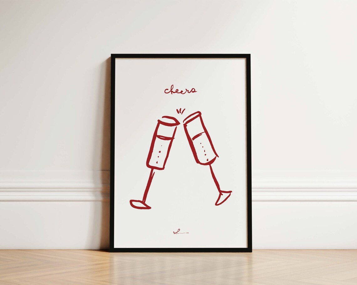 Cheers Wine Art Print, Mid Century Kitchen Decor