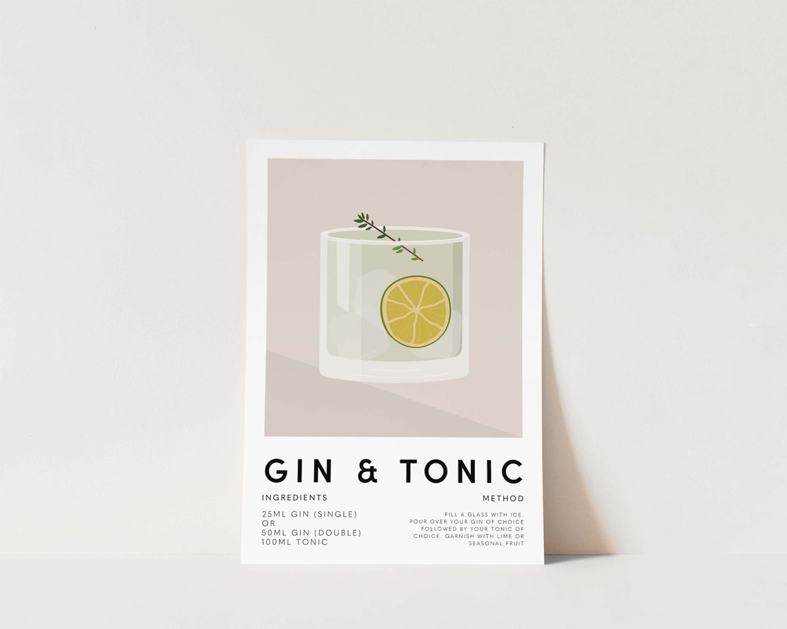Gin And Tonic Cocktail Poster, Kitchen Bar Decor - Image 2