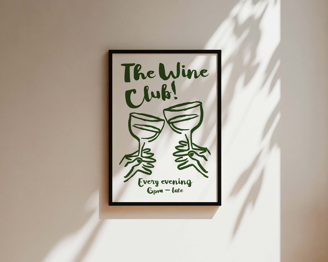 The Wine Club Toast Hand Drawn Green Typography Cheers Poster - Image 3