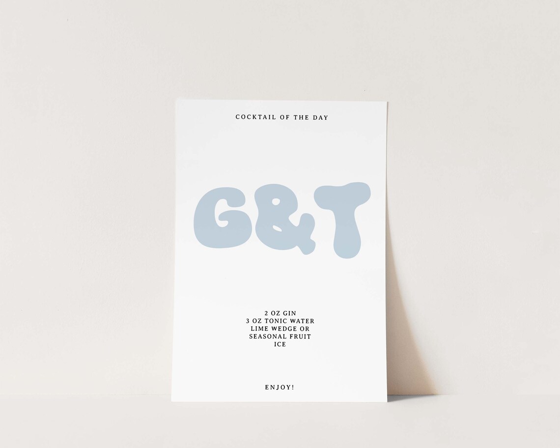 Gin and Tonic Cocktail of the Day Bubble Letters Recipe Poster - Image 3