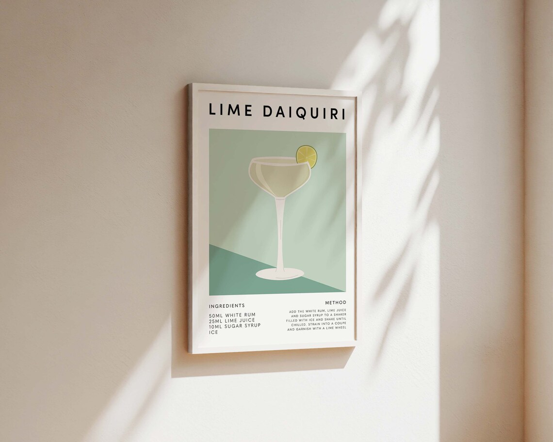 Lime Daiquiri Recipe with Coupe Glass Mint Illustration Poster - Image 3