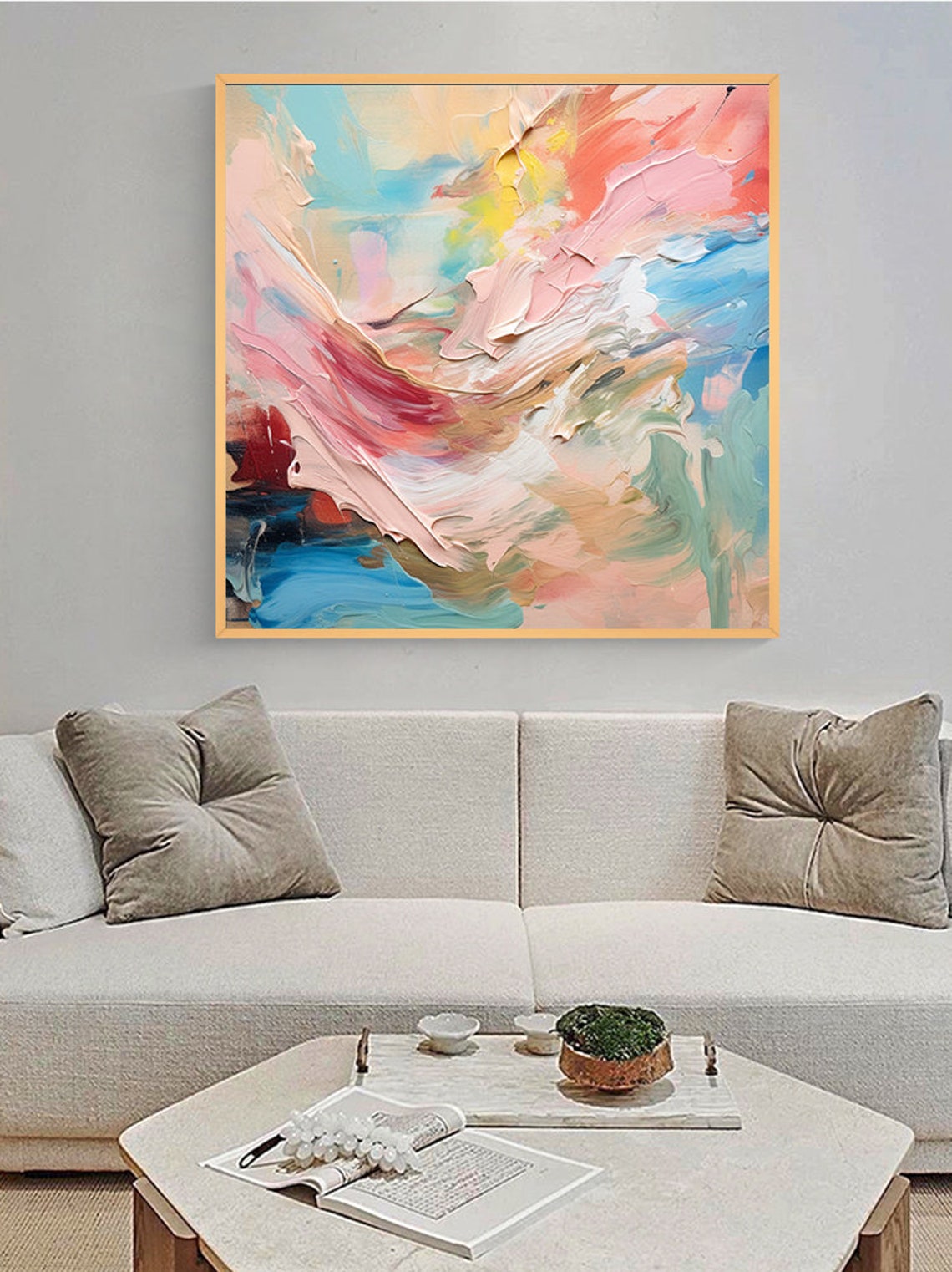 Soft Pastel Impasto Abstract With Pink Mint Blue Swirls Poster - Image 6