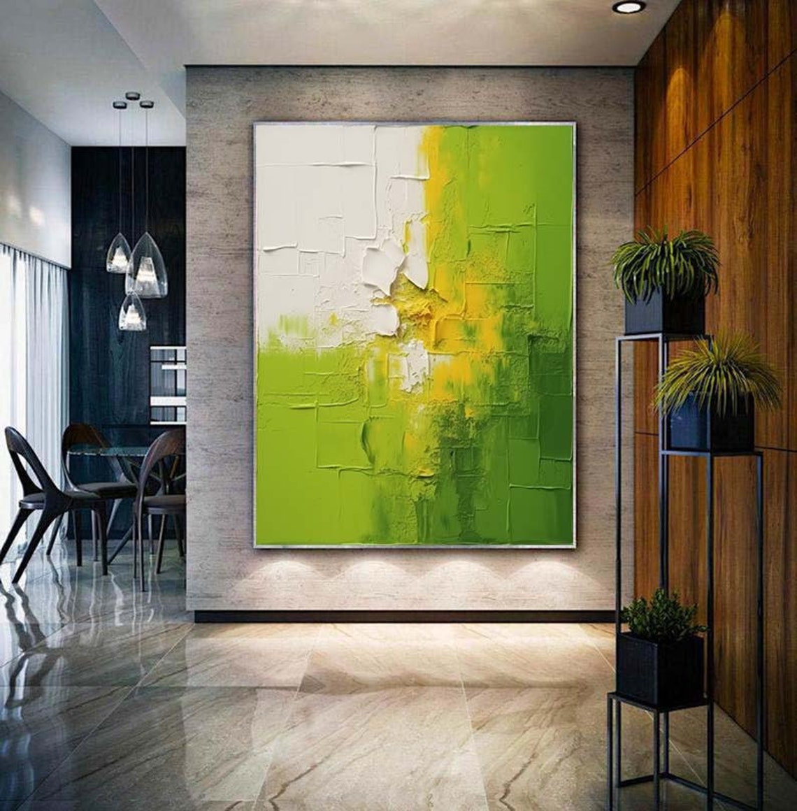 Lime Green White Textured Modern Abstract Vertical Painting Poster - Image 3