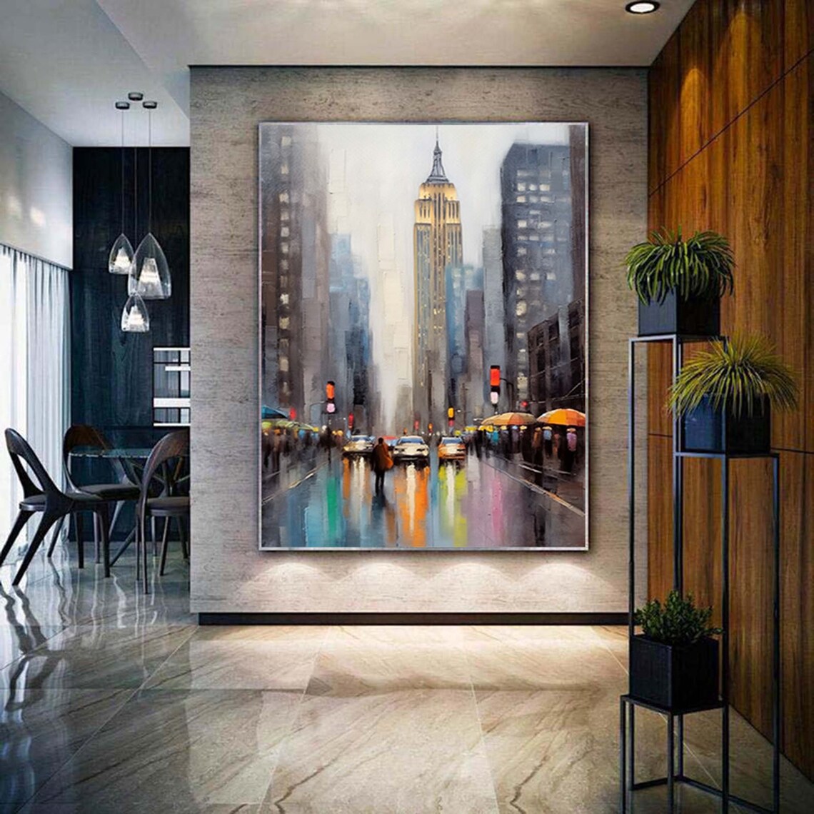 Abstract Cityscape Oil Painting Art Print, Urban View - Image 2