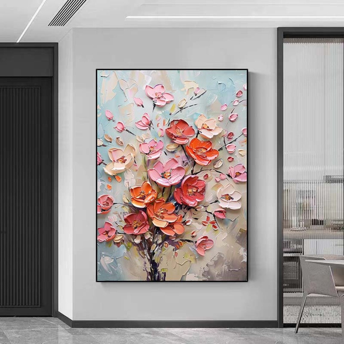 Coral Blossom Branch Pink Flowers Impasto Floral Painting Poster - Image 6