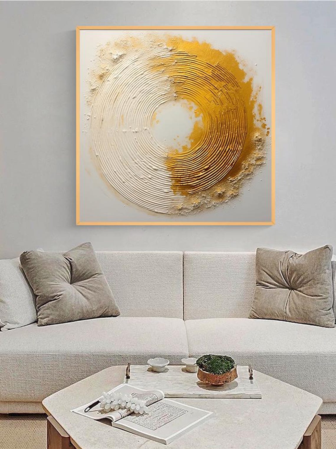 Golden White Spiral Circle Textured Abstract Modern Painting Poster - Image 5