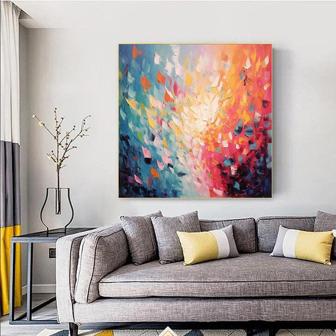 Colorful Gradient Petal Burst Abstract Oil Painting Framed Poster - Image 5
