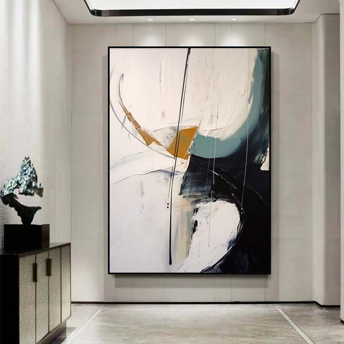 White Navy and Ochre Minimal Abstract Curve Gallery Wall Poster - Image 2
