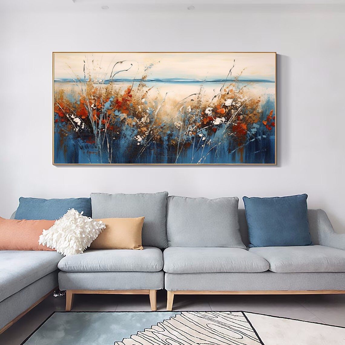 Abstract Blue Red Wildflower Field by the Water Painting Poster - Image 5