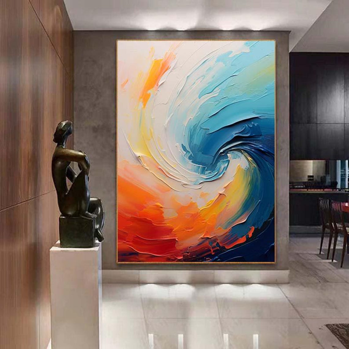 Swirling Ocean Wave Blue Orange Abstract Modern Painting Poster - Image 7