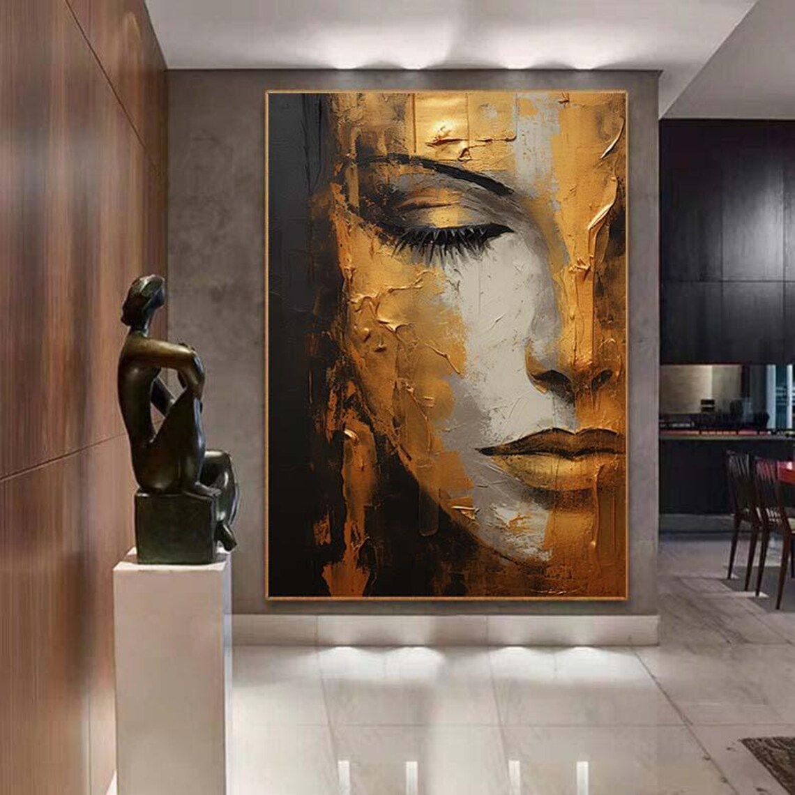 Abstract Gold Textured Portrait, Handmade Oil Painting - Image 7