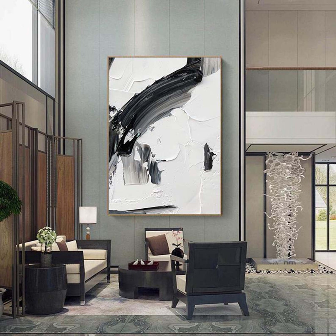 Black White Abstract Brushstroke Minimalist Modern Art Poster - Image 2