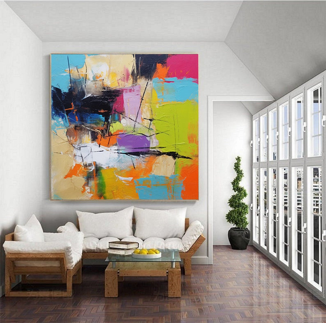 Electric Multicolor Neon Abstract Block Painting Wall Poster - Image 4