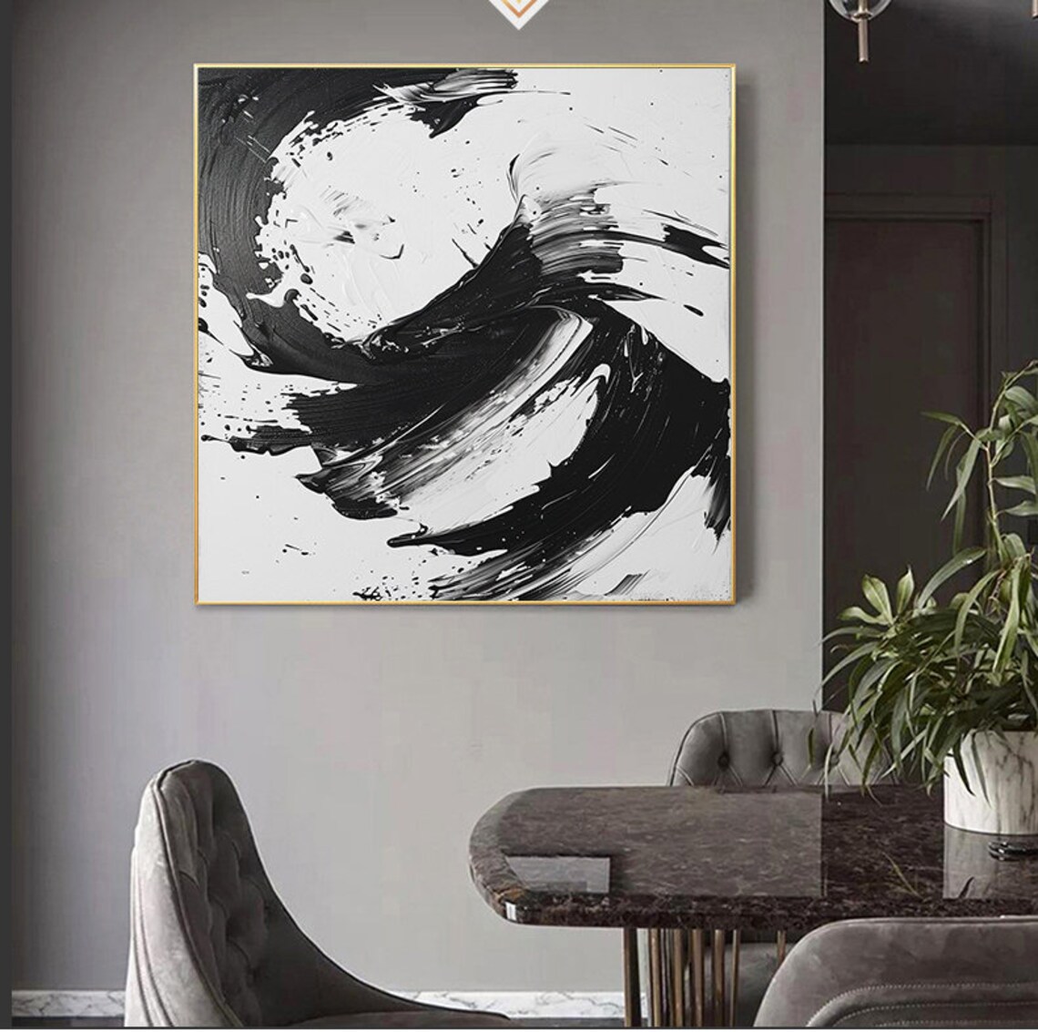 Black and White Monochrome Swirl Brushstroke Abstract Poster - Image 6