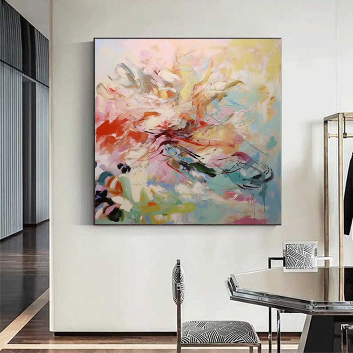 Dreamy Pastel Color Burst Abstract Oil Painting Modern Wall Poster - Image 5