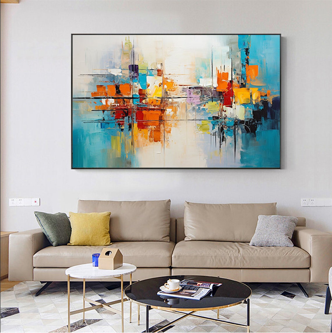 Lively Coastal Abstract Cityscape In Turquoise Orange White Poster - Image 4