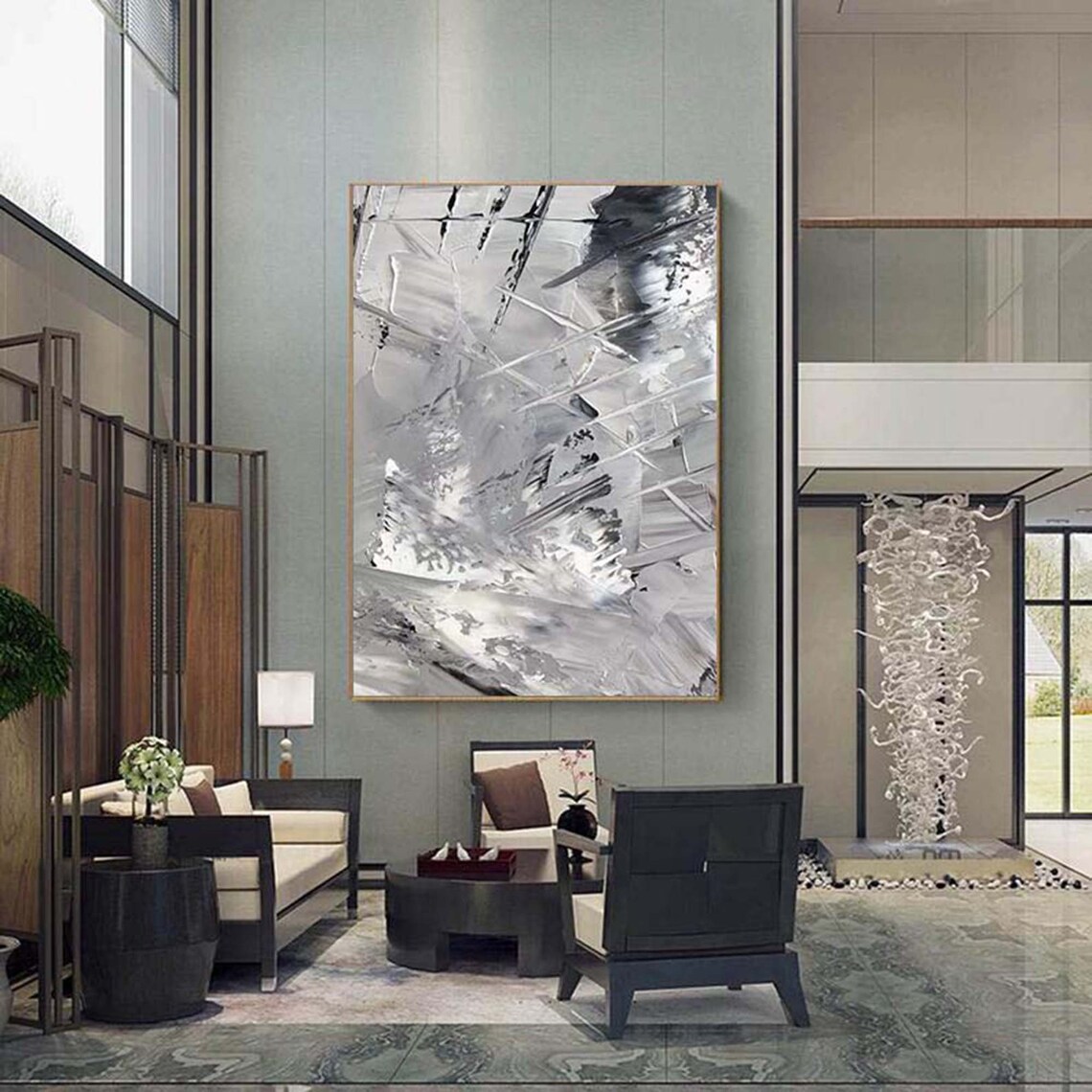 Gray and White Abstract Painting, Modern Art Print - Image 4