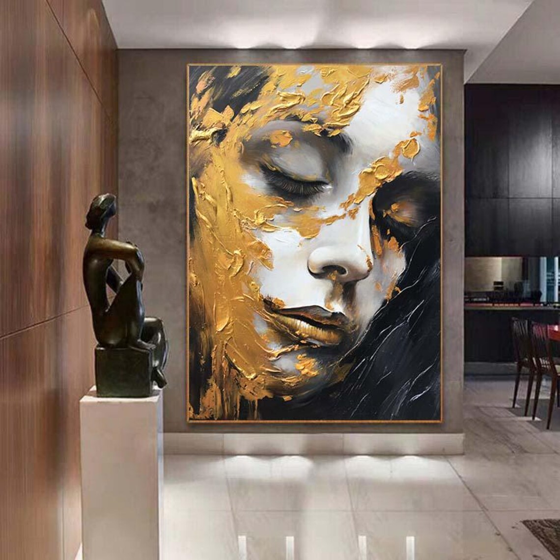Abstract Gold Textured Portrait Gold And Black Color Oil Painting Textured Painting Acrylic Oil Painting 100 Handmade Abstract Oil Painting - Image 6