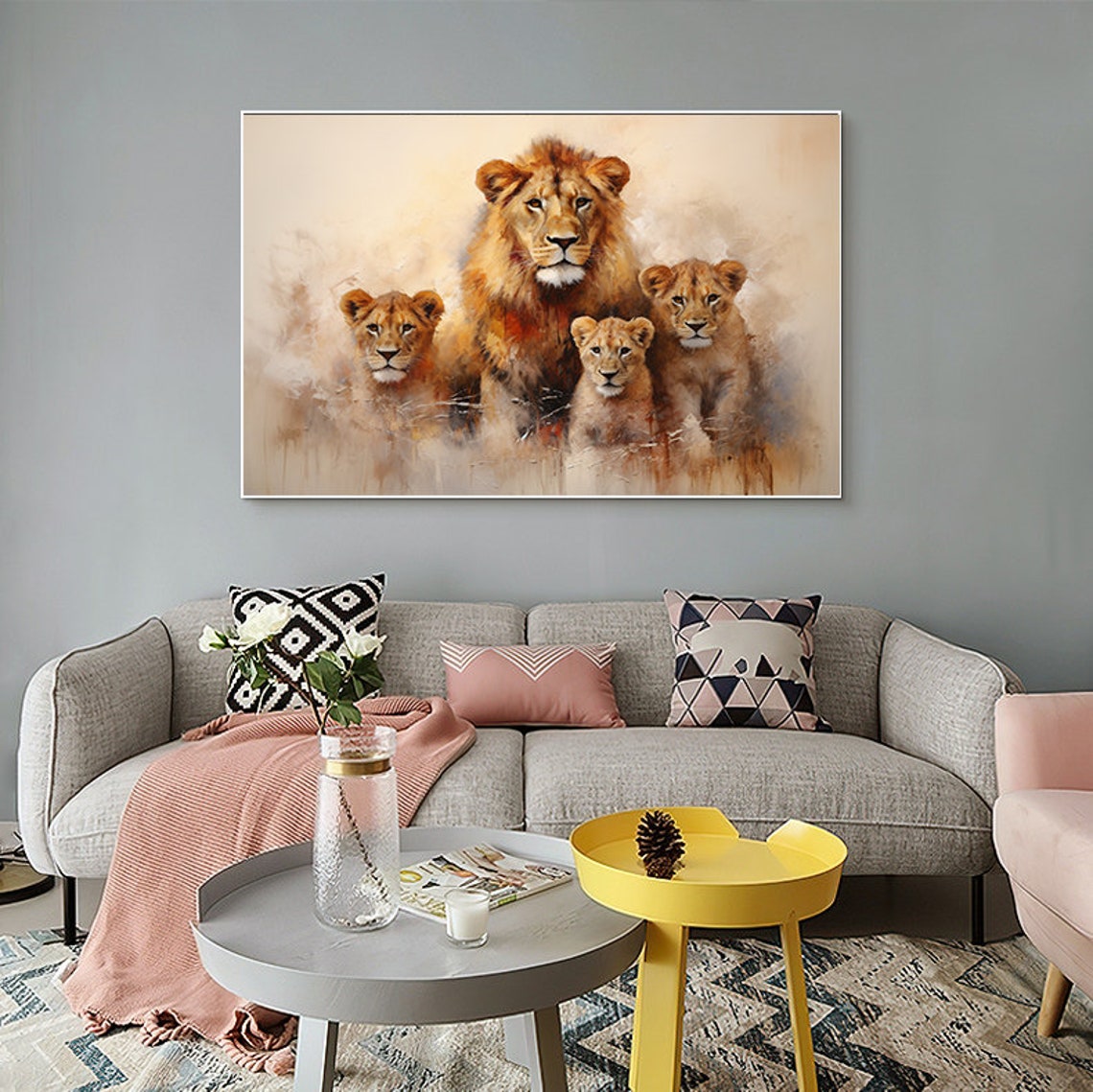 Lion Painting African Animal Portrait Abstract Lion Oil Painting On Modern Hand Painted Animal Wall Art For Living Room Bedroom - Image 5