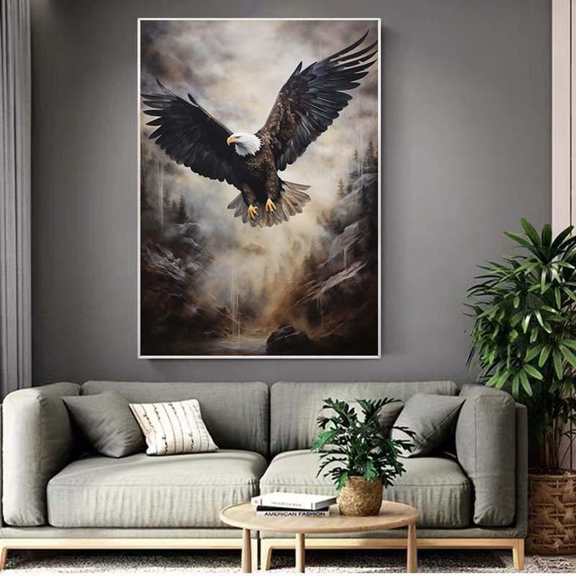 Bald Eagle Flying Stormy Mountain Sky Oil Painting Decor Poster - Image 3