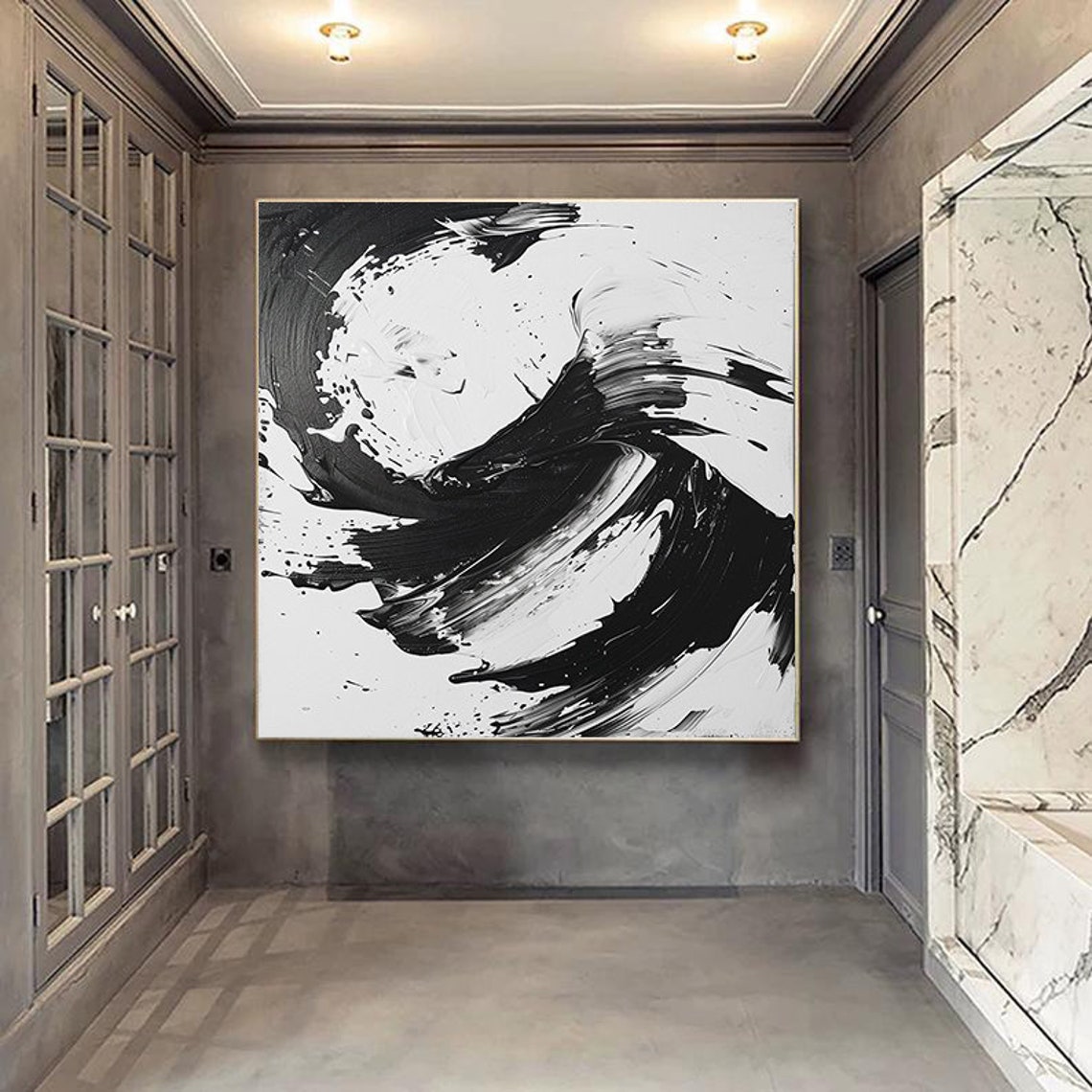 Black and White Monochrome Swirl Brushstroke Abstract Poster - Image 5