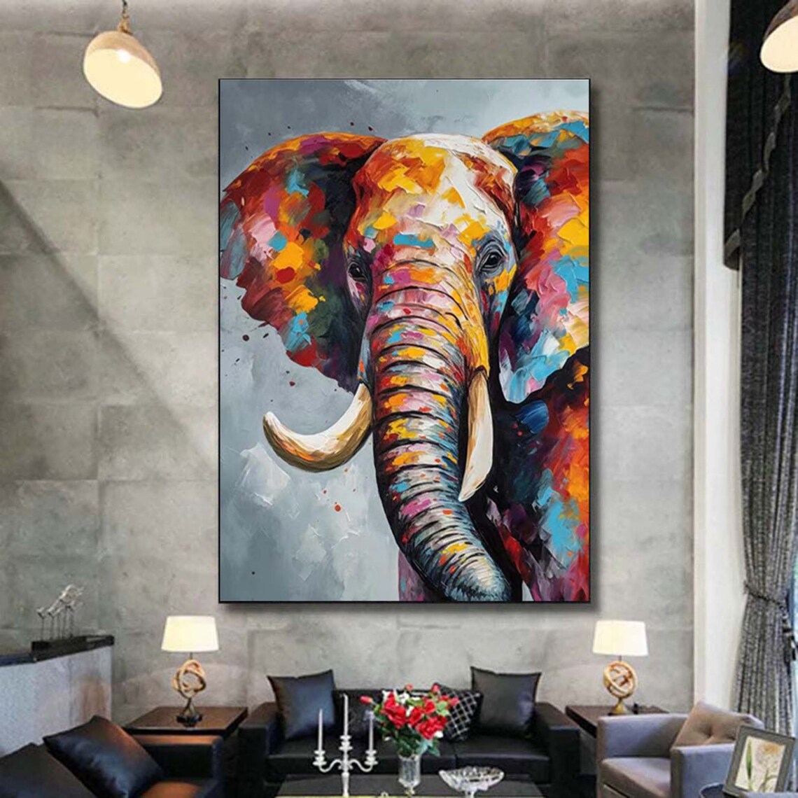 Colorful Elephant Head Rainbow Impasto Animal Portrait Safari Poster - Image 5