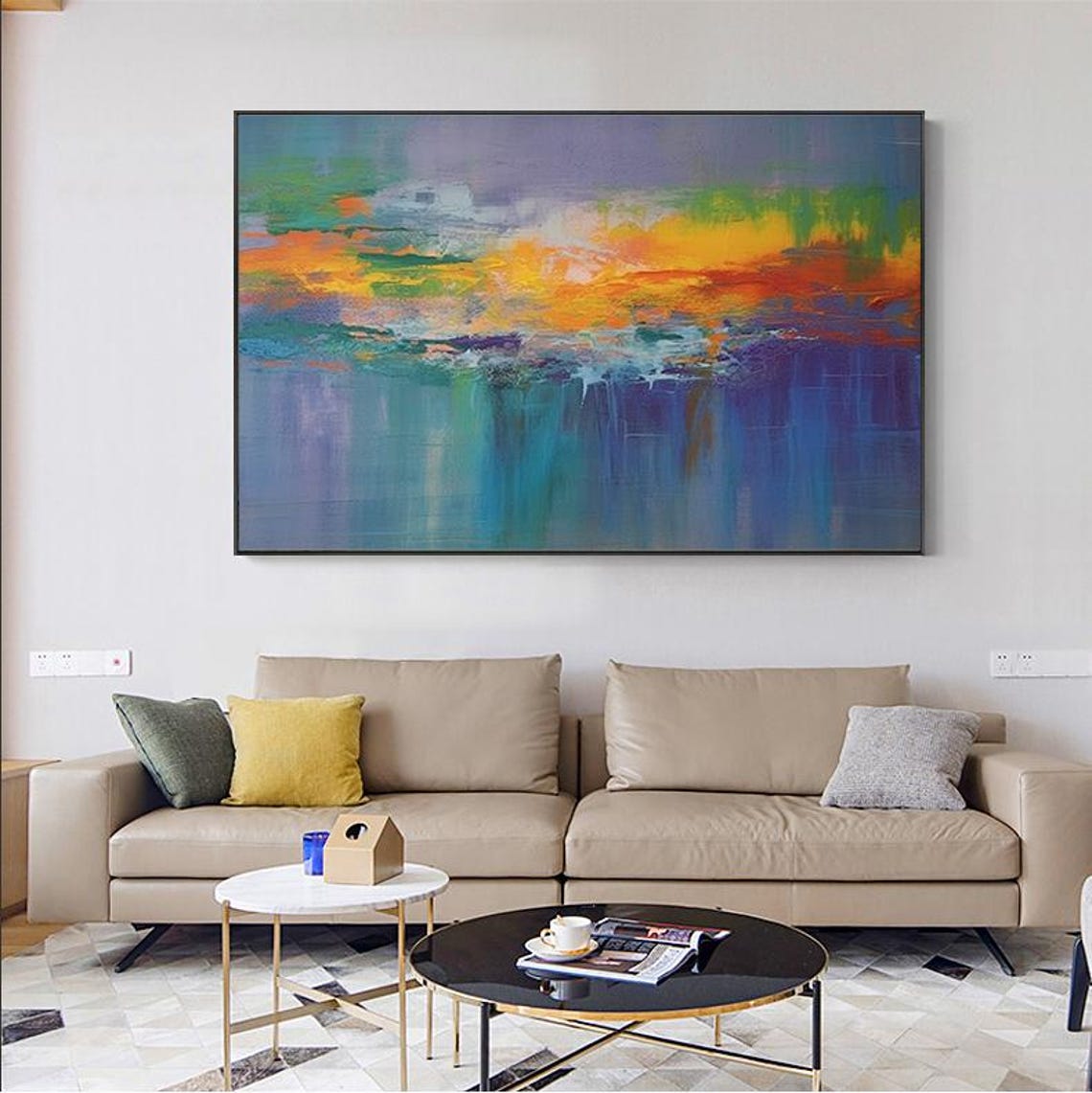 Dusk Sunset Over Water Orange Blue Abstract Square Glow Poster - Image 4