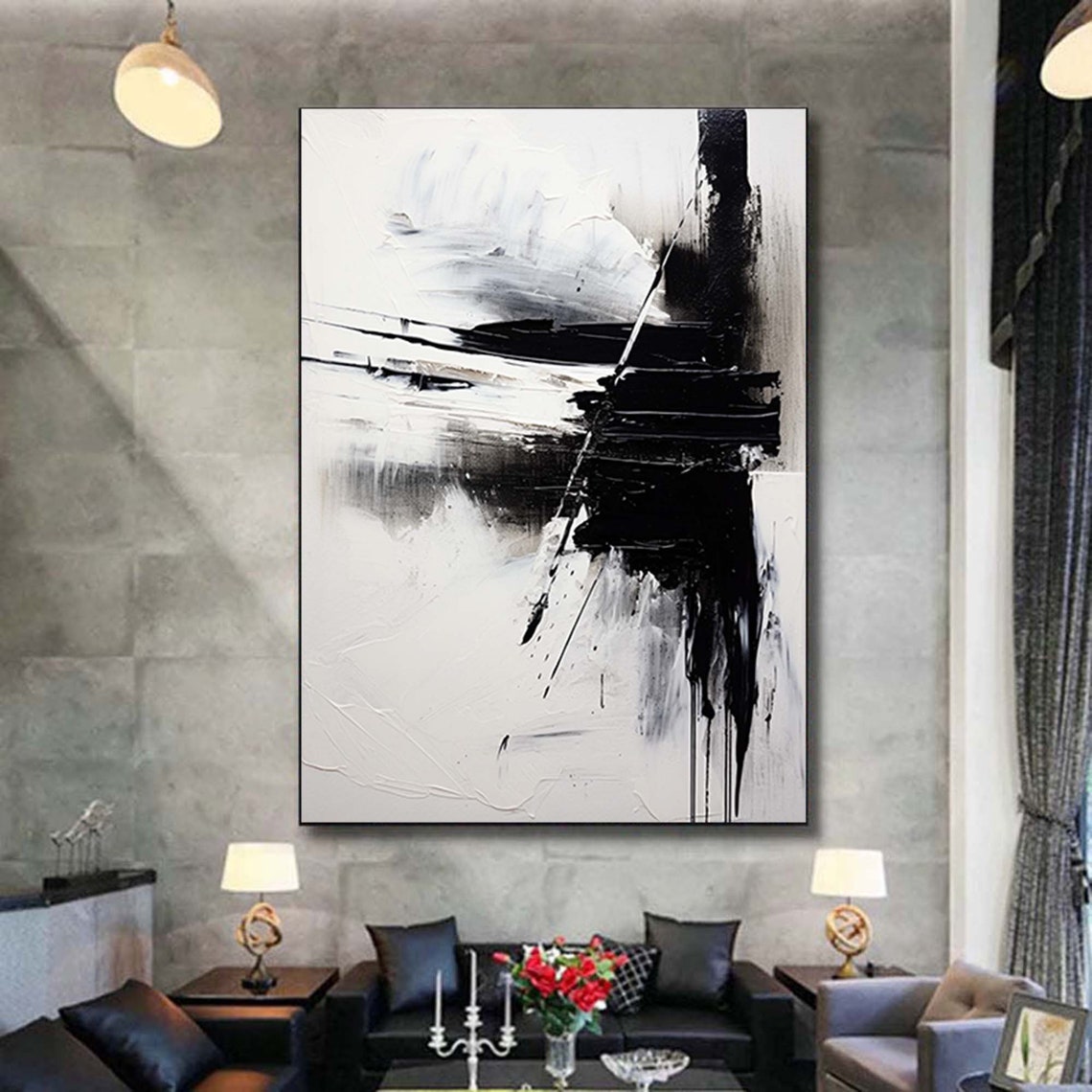 Bold Black and White Abstract Brushstroke Minimalist Art Poster - Image 4